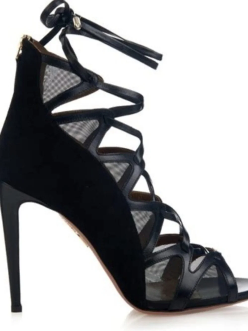 Aquazzura Black Lace-Up Caged Stiletto Sandal - Picture 3 of 11